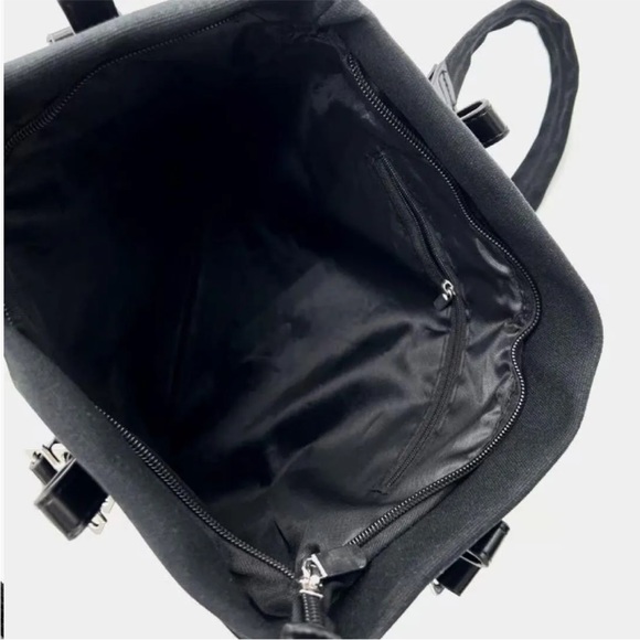 SOLD Black Tote Bag Handbag Canvas Cosmetics Gold Logo - Picture 8 of 8